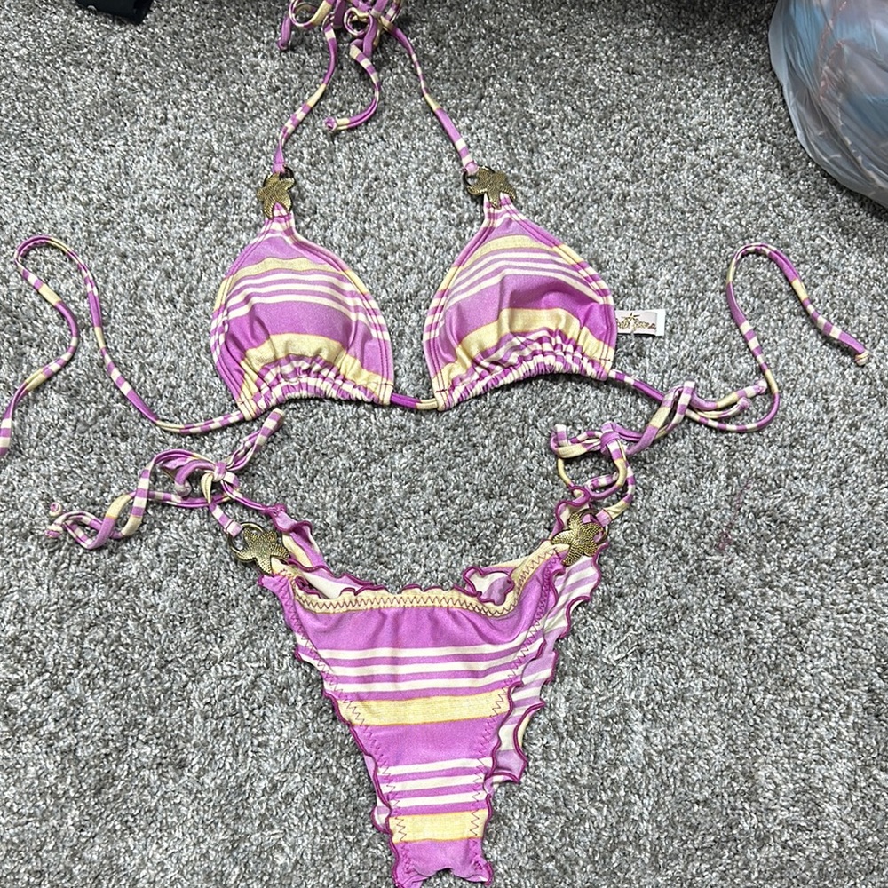 Luli Fama Striped Bikini Set